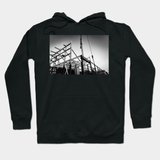 Gritty construction image of steel framing and construction crane Hoodie